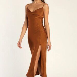 Lulus| NWT | Brown Satin Slip Dress